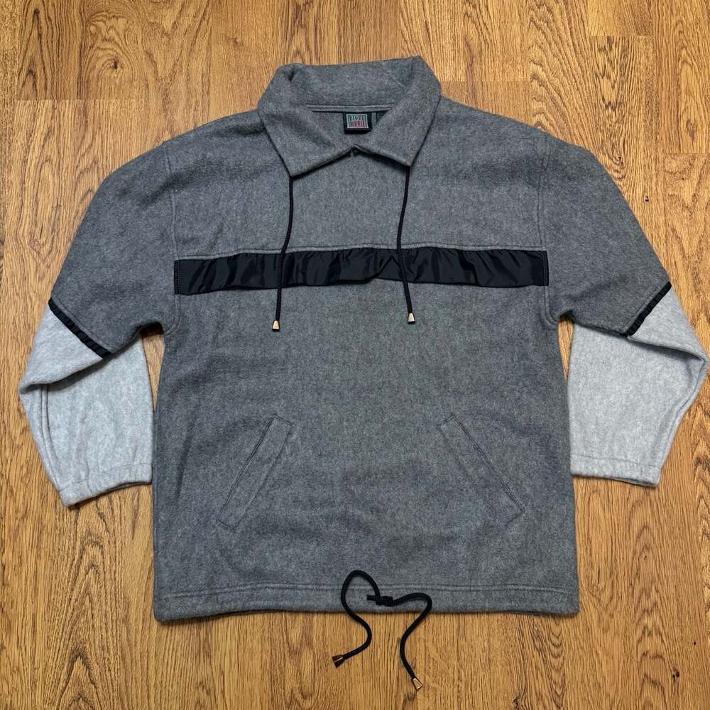 Vintage Righteous Gray Fleece Pullover with Black Nylon Detail and Drawstrings